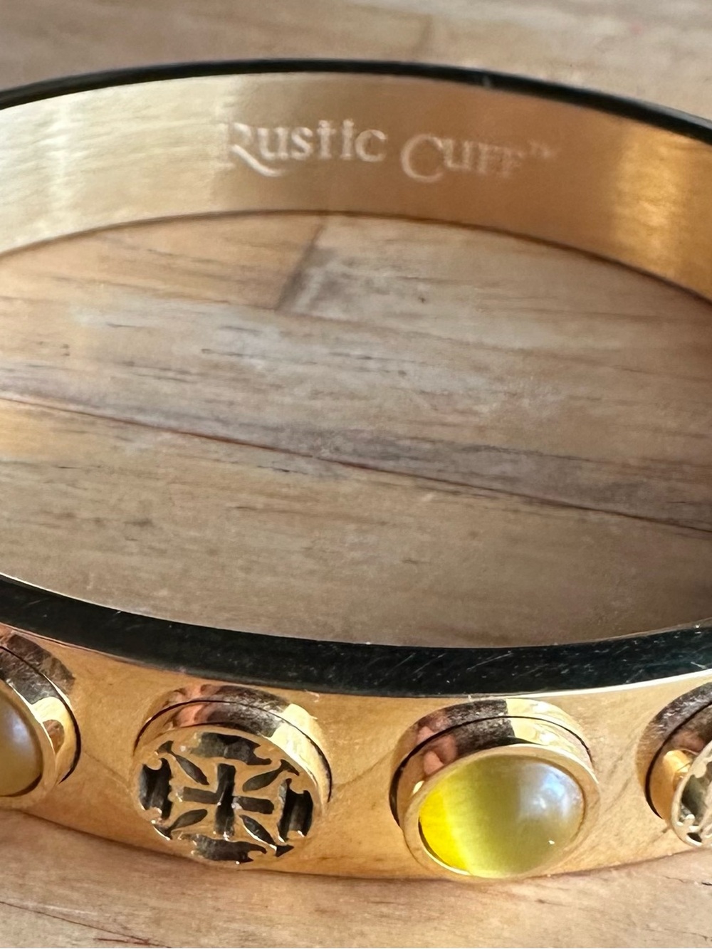 Rustic Cuff Gold Bracelet with Yellow Stone Accents